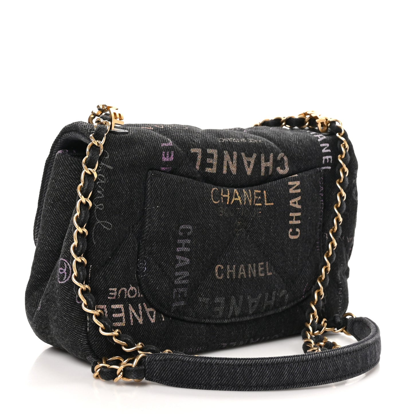 Denim Quilted Denim Mood Mini Rectangular Flap Black Multicolor