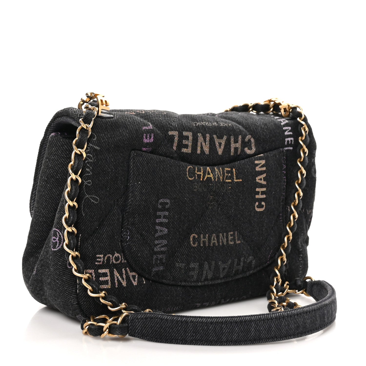 Chanel Denim Quilted Denim Mood Mini Rectangular Flap Black Multicolor 3 of 10