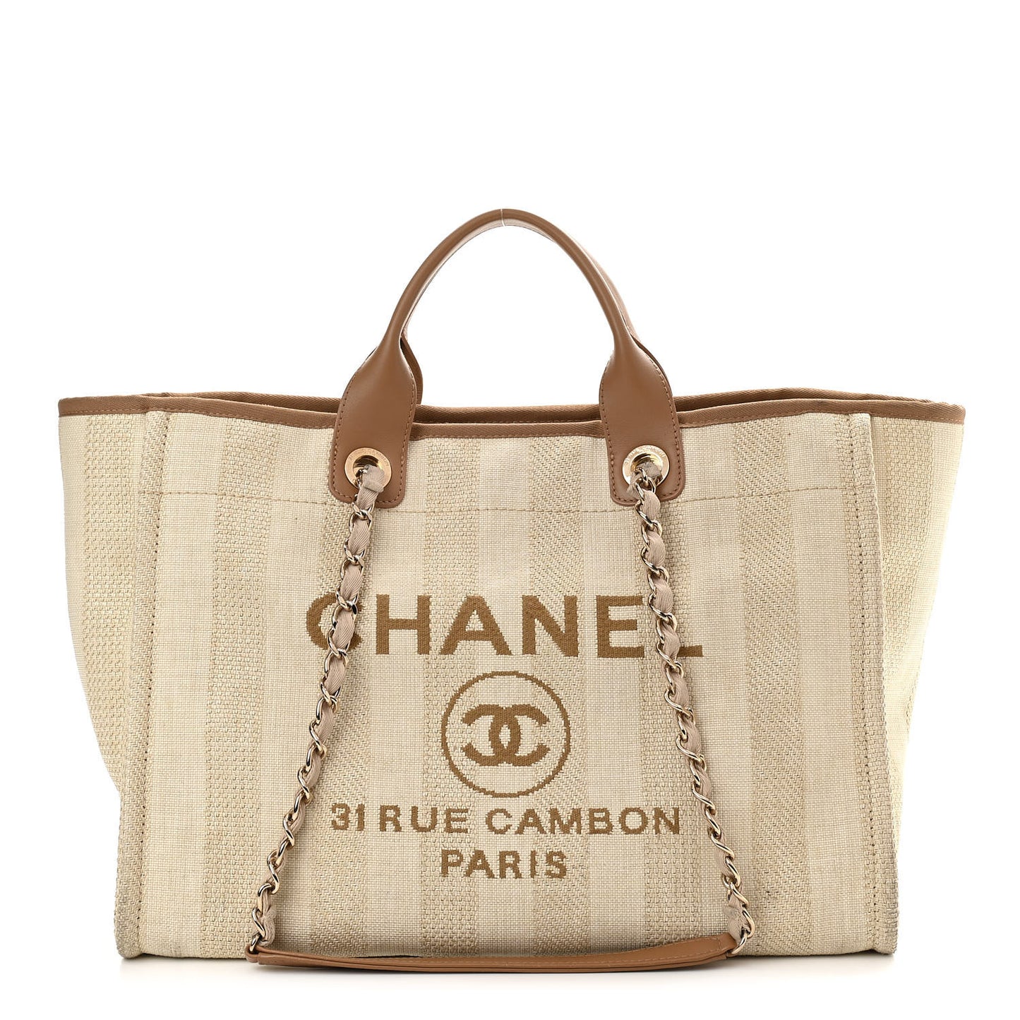 Mixed Fibers Striped Medium Deauville Tote Beige