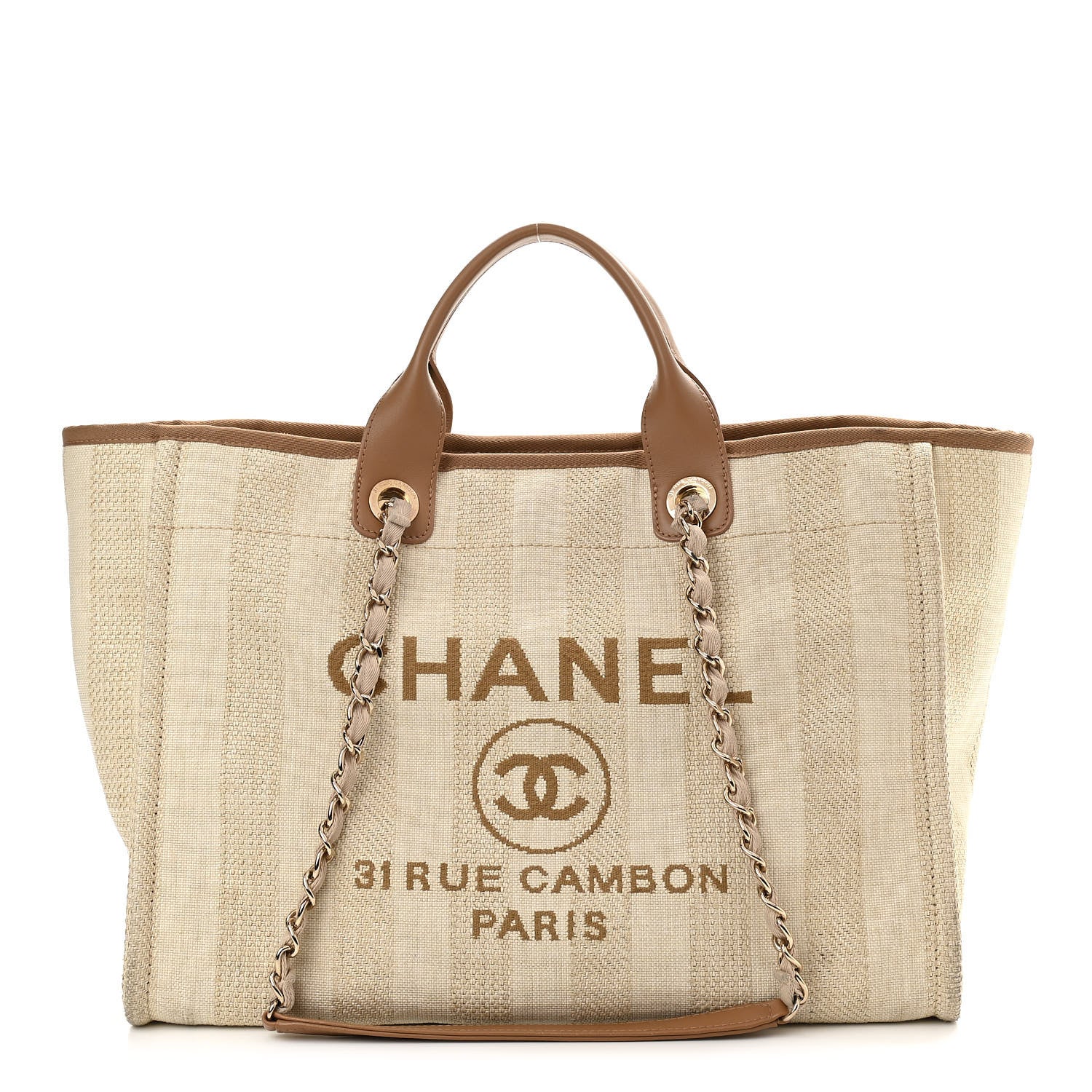Chanel Mixed Fibers Striped Medium Deauville Tote Beige 1 of 10