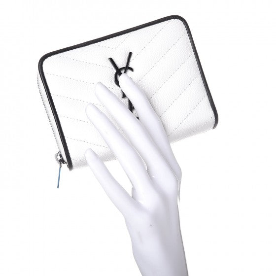 Grain De Poudre Matelasse Chevron Monogram Compact Zip Around Wallet Optical White Black