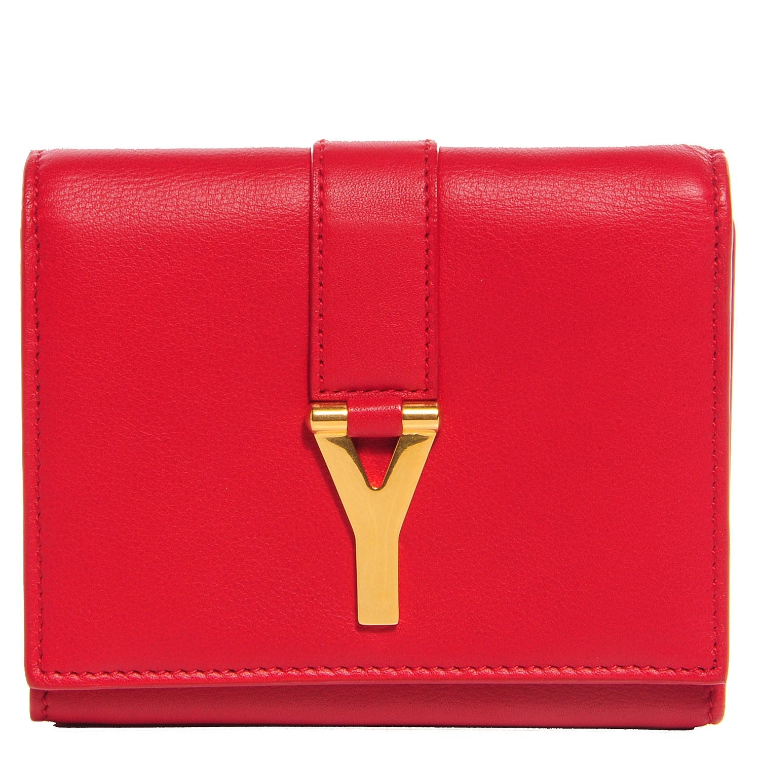 Saint Laurent Calfskin Classic Y Compact Wallet Red 1 of 7