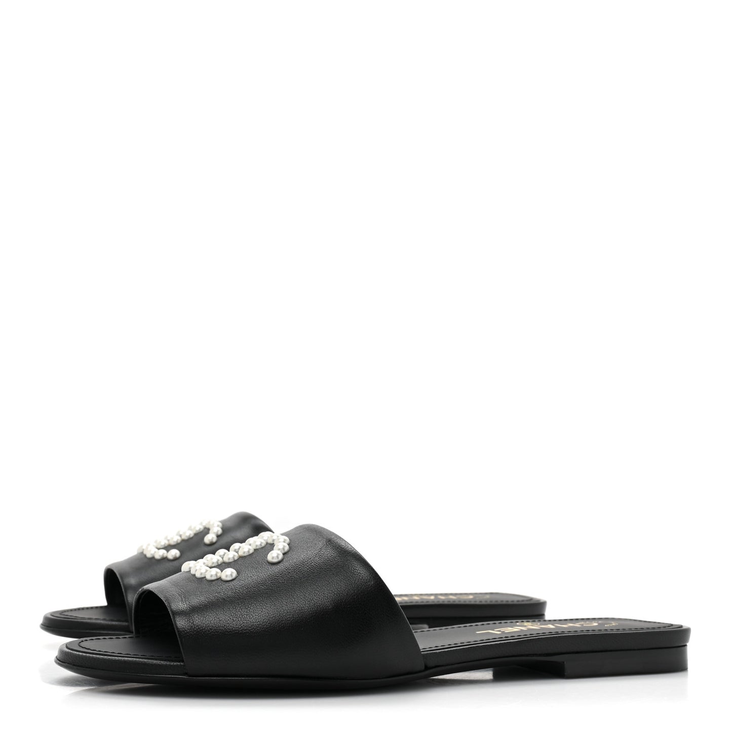Lambskin Pearl CC Sandals 39 Black
