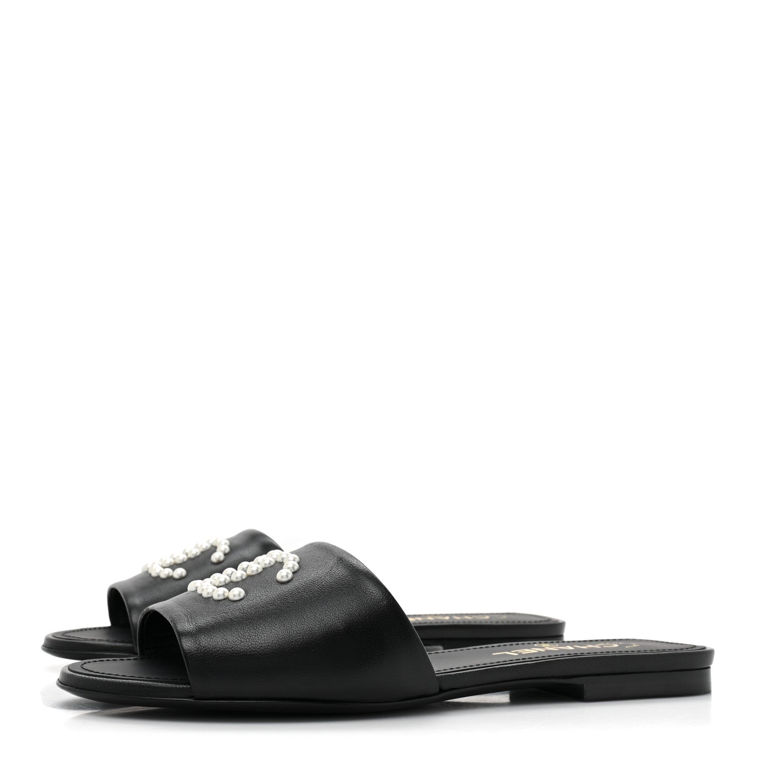 Chanel Lambskin Pearl CC Sandals 39 Black 3 of 9