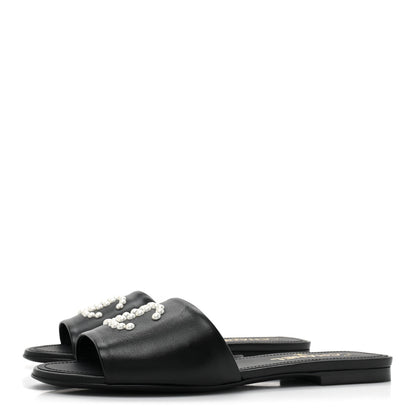 Chanel Lambskin Pearl CC Sandals 39 Black 3 of 9