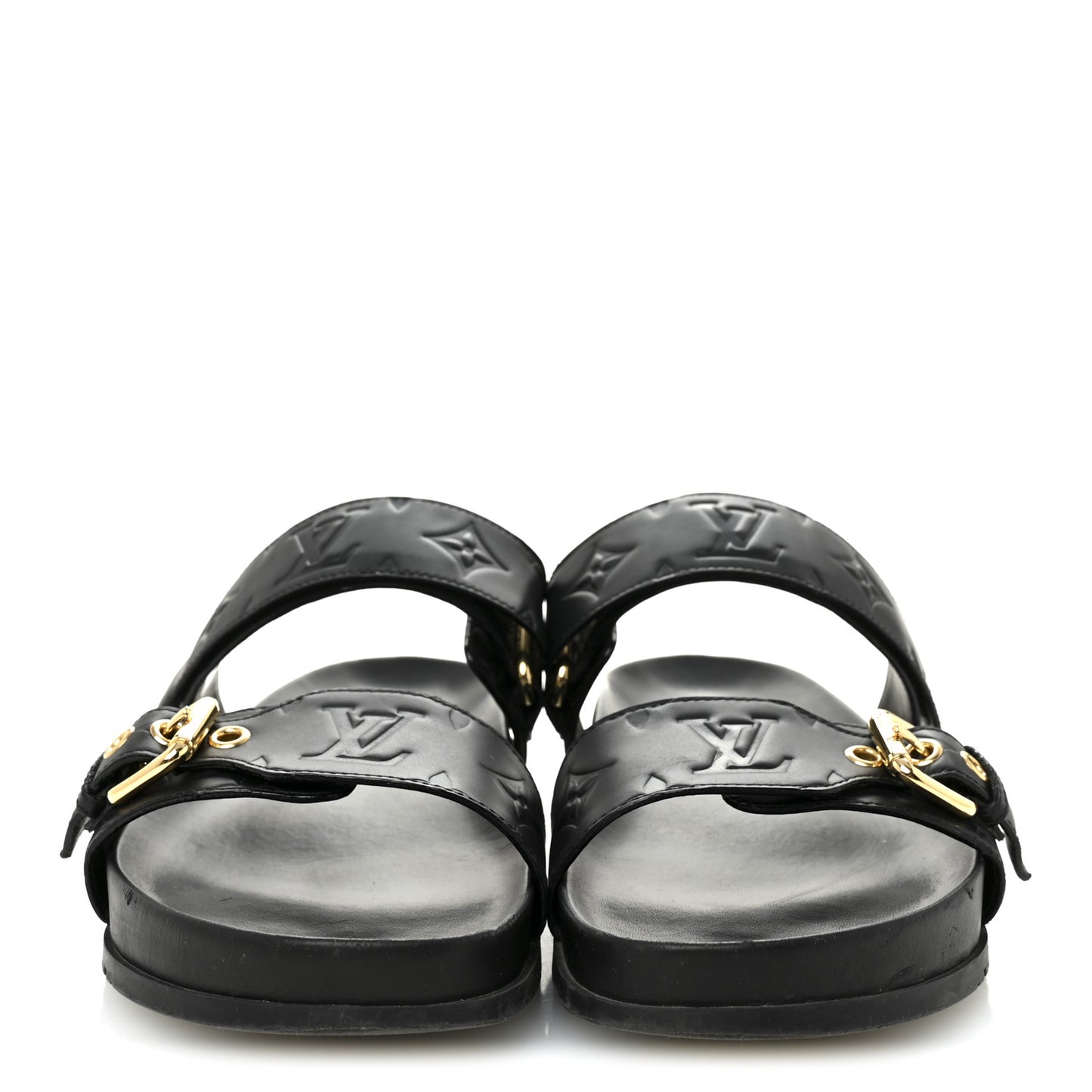 Lambskin Embossed Monogram Bom Dia Flat Mule Sandals 40 Black
