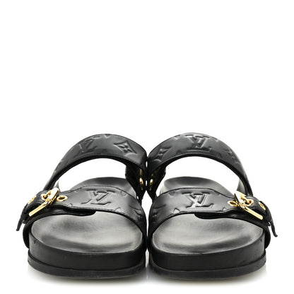 Louis Vuitton Lambskin Embossed Monogram Bom Dia Flat Mule Sandals 40 Black 3 of 10