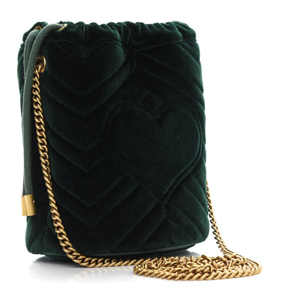 Gucci Velvet Matelasse Mini GG Marmont 2.0 Bucket Bag Dark Green 3 of 8