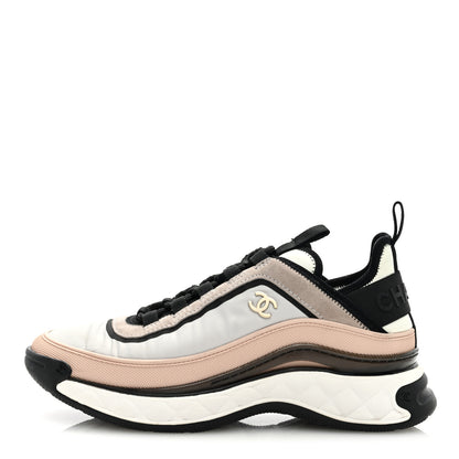Chanel Fabric Suede Calfskin CC Sneakers 39 Pink Grey 1 of 8
