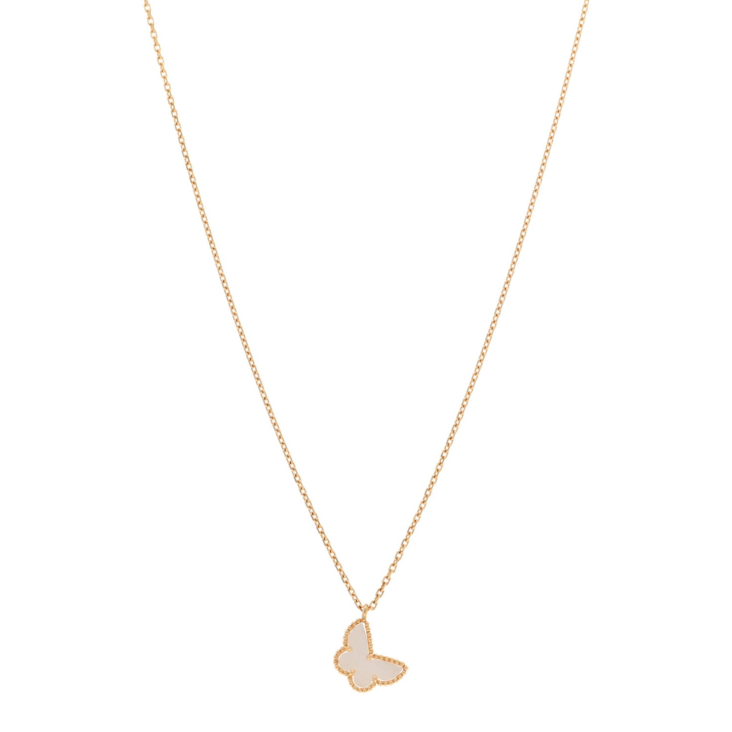 VAN CLEEF & ARPELS 18K Yellow Gold Mother of Pearl Sweet Alhambra Butterfly Pendant Necklace