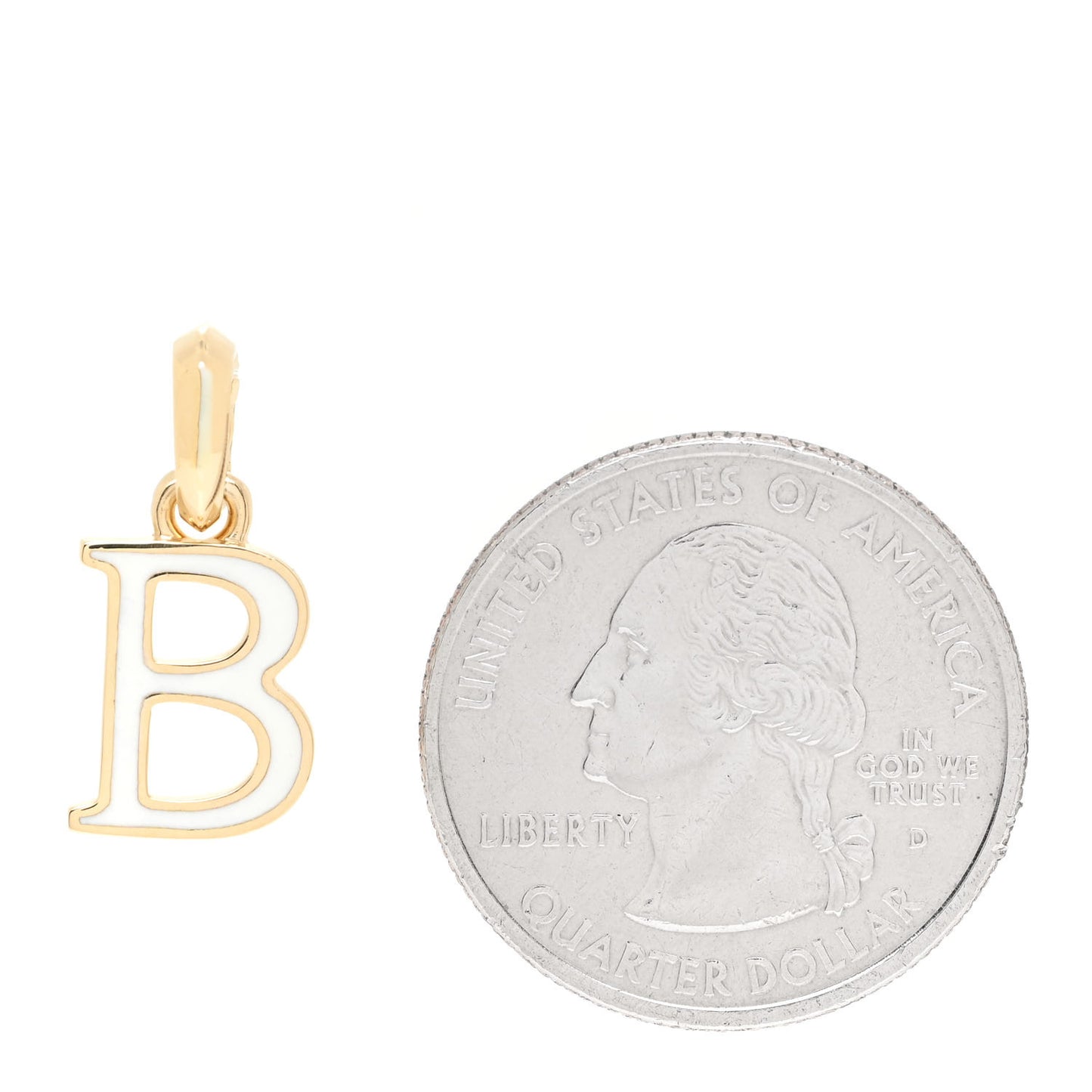 18K Yellow Gold Enamel Initial B Charm Pendant White