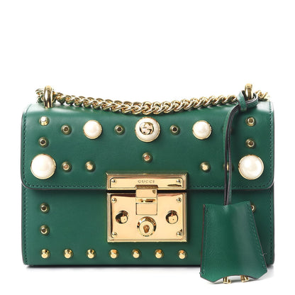 Gucci Calfskin Studded Small Padlock Shoulder Bag Emerald 1 of 7