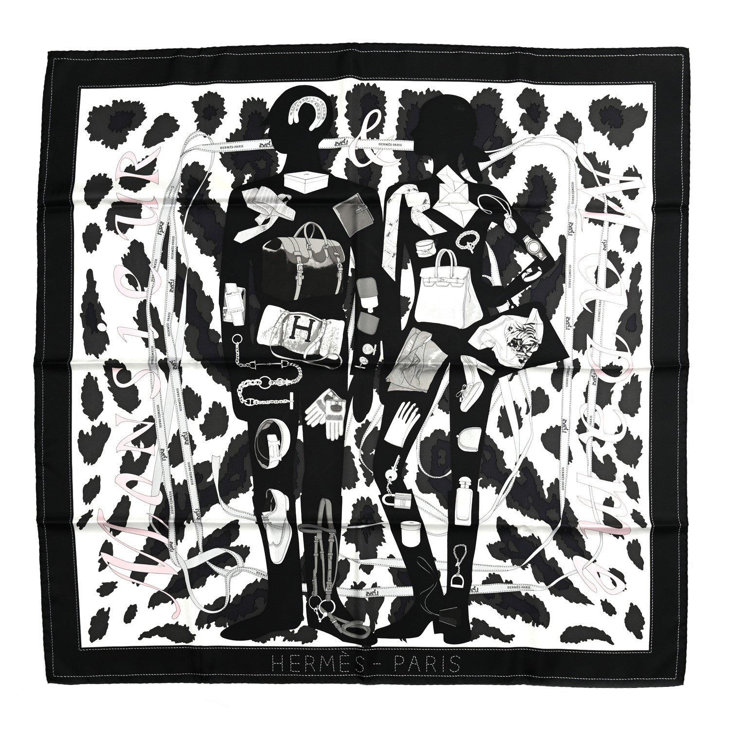 Hermes Silk Monsieur et Madame II Scarf 90 Black 1 of 5