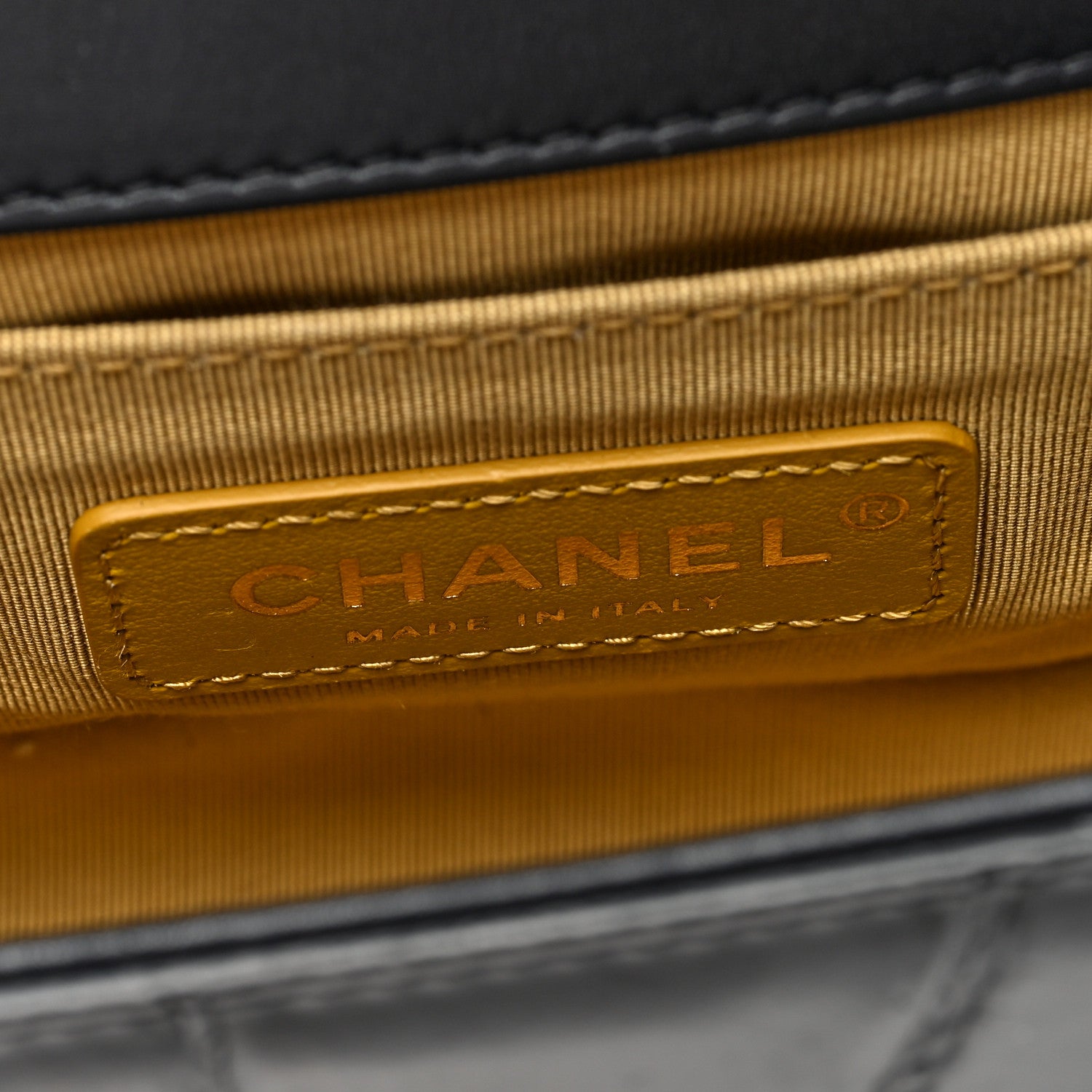 Chanel Calfskin Crocodile Embossed Graffiti Cocodile Small Boy Flap Black Gold 6 of 10