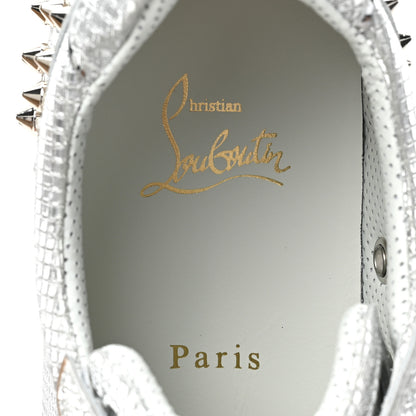 Christian Louboutin Glitter Metallic Calfskin Spikes Vieira 2 Flat Sneakers 40 Silver 9 of 13