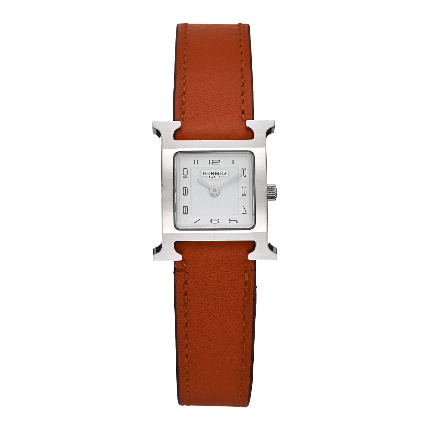 Hermes Stainless Steel Swift 21mm Heure H Hour Quartz Watch Orange 1 of 5