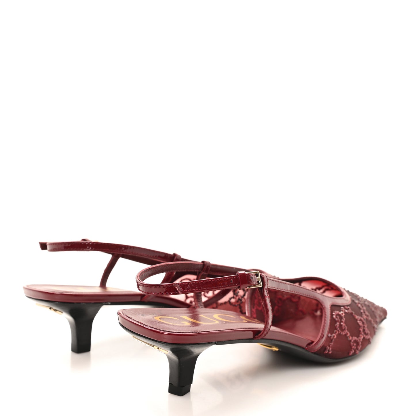 Tela Retino Kid Scamosciato Crystal GG Monogram Square G 35mm Slingback Pumps 40 Rosso Ancora