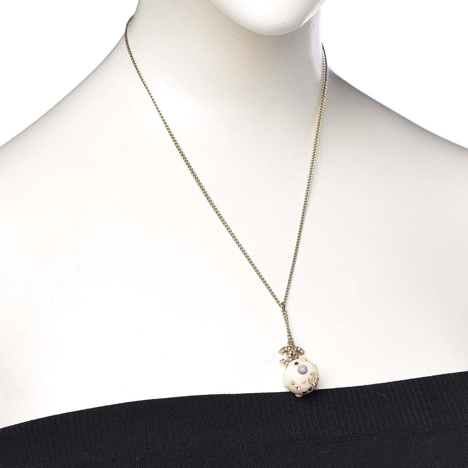 Chanel Crystal CC Ball Necklace Gold 2 of 4