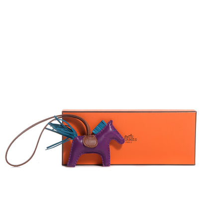 Hermes Milo Lambskin Grigri Rodeo Horse Bag Charm PM Anemone Bleu Izmir Fauve 4 of 4