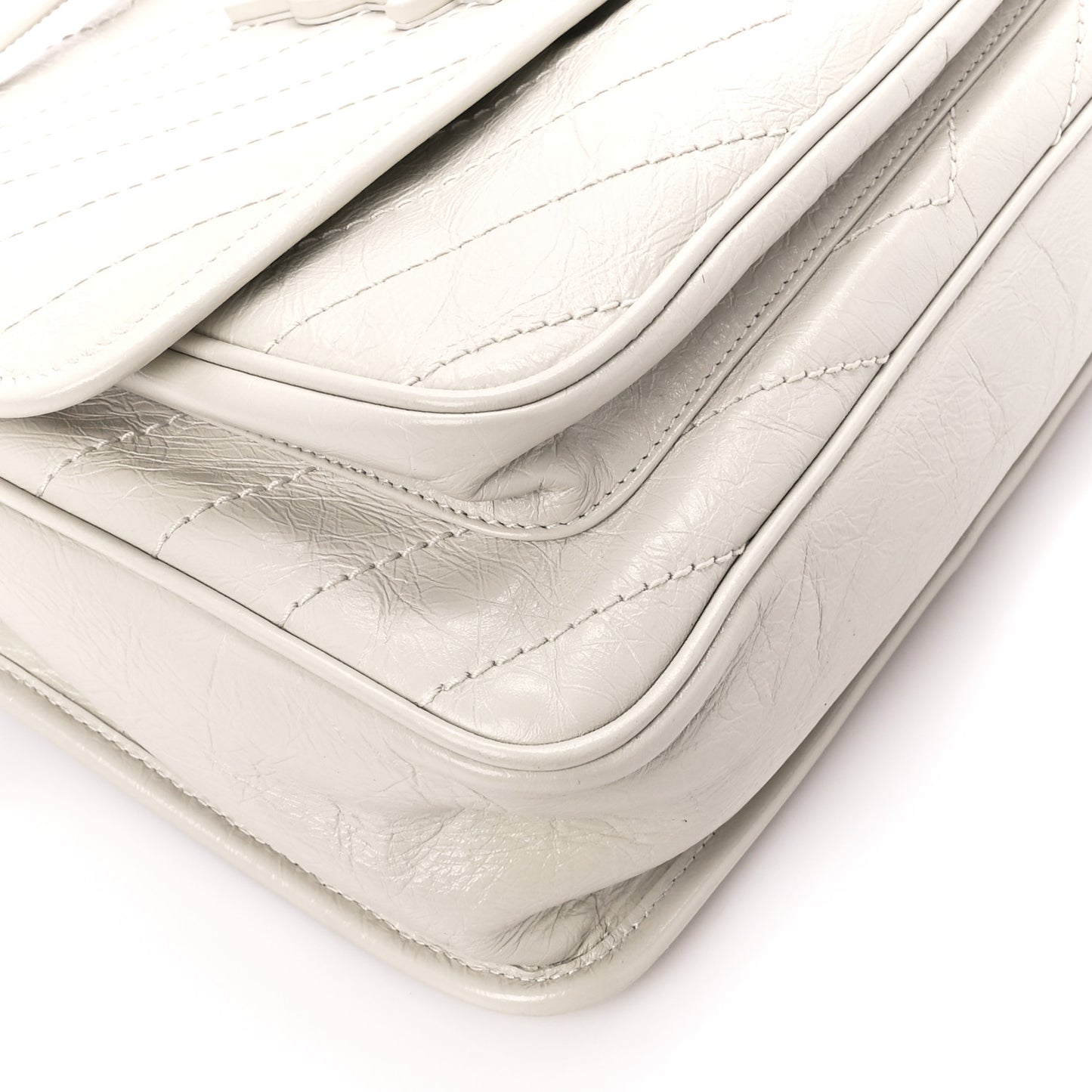 Crinkled Calfskin Matelasse Monogram Medium Niki Chain Satchel Crema Soft
