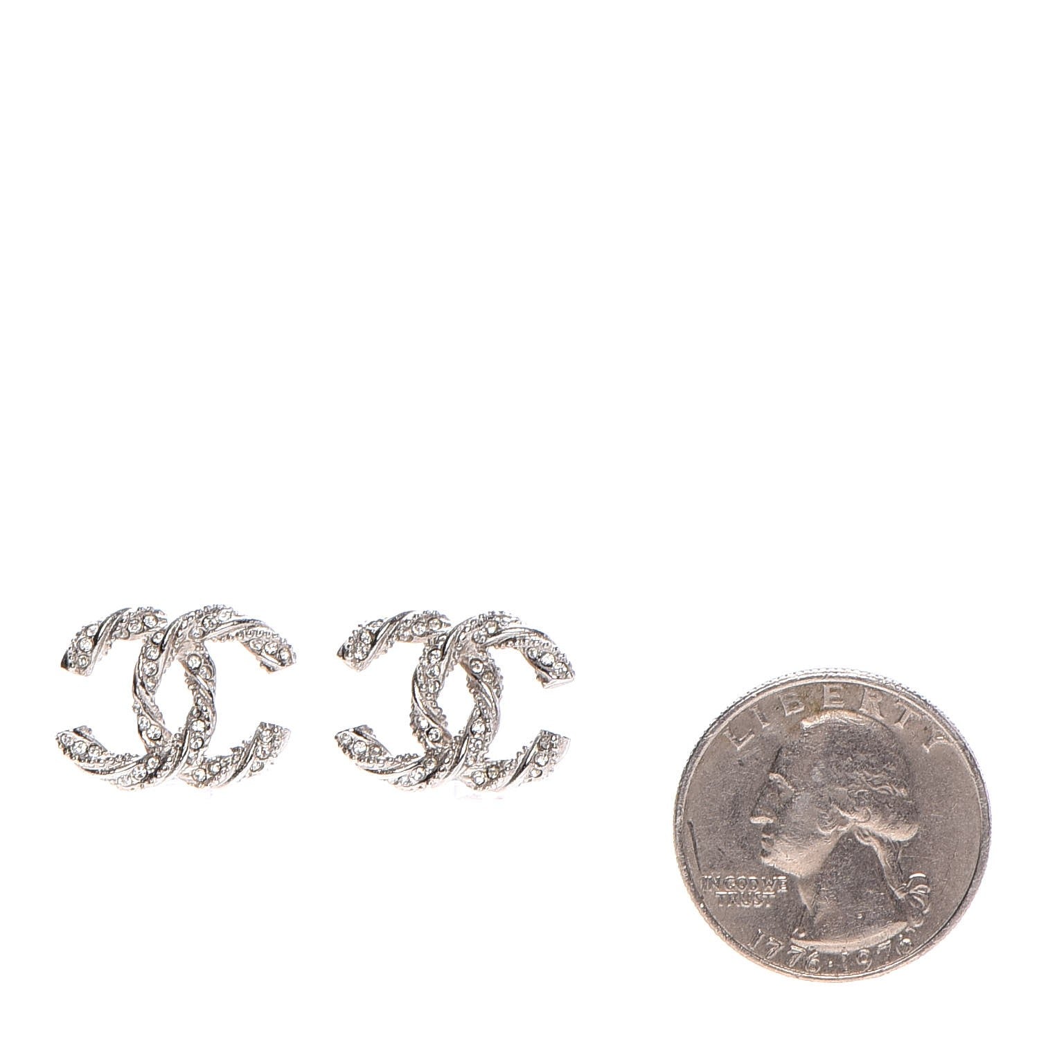 Chanel Crystal CC Twisted Earrings Silver 2 of 5