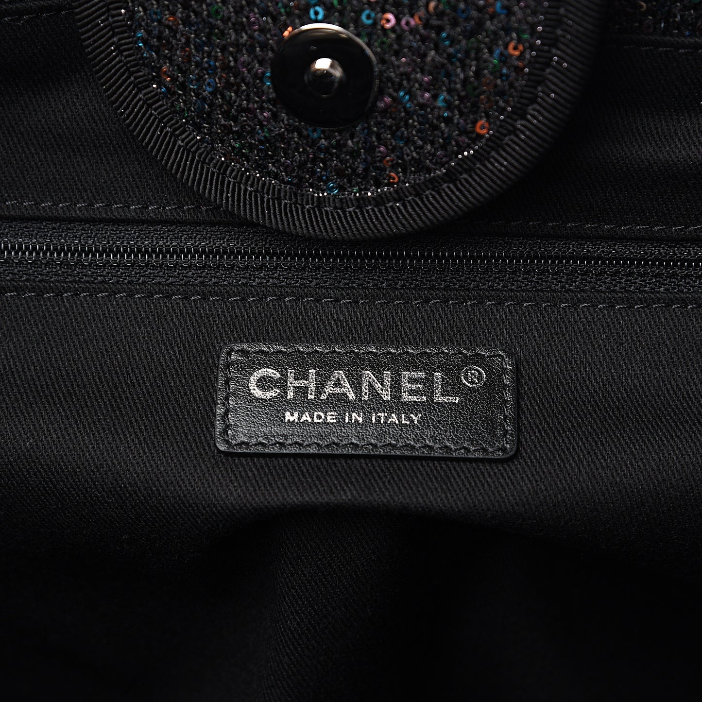 Calfskin Sequin Medium Deauville Tote Black