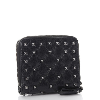 Valentino Garavani Craquele Nappa Rockstud Spike Compact Zip Around Wallet Black 3 of 10