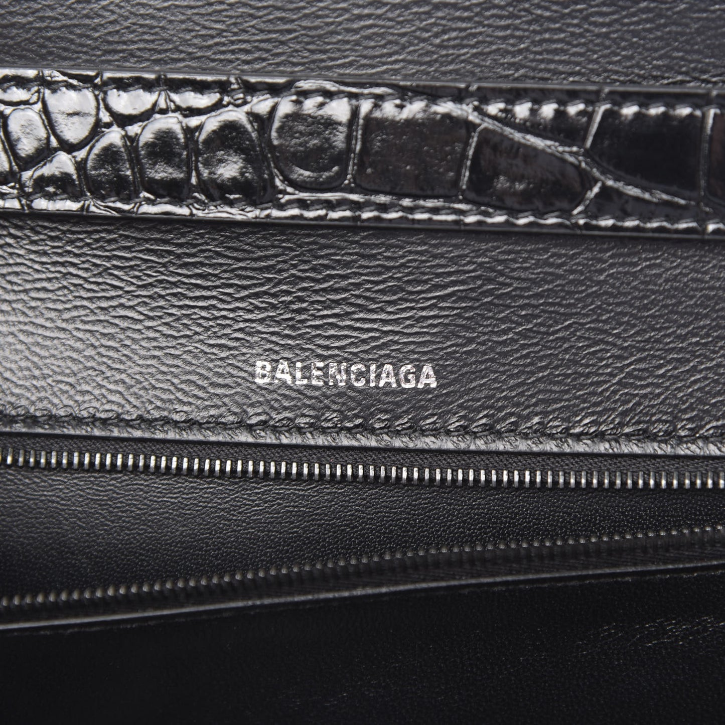 Shiny Calfskin Monochrome Crocodile Embossed Small Hourglass Sling Shoulder Bag Black