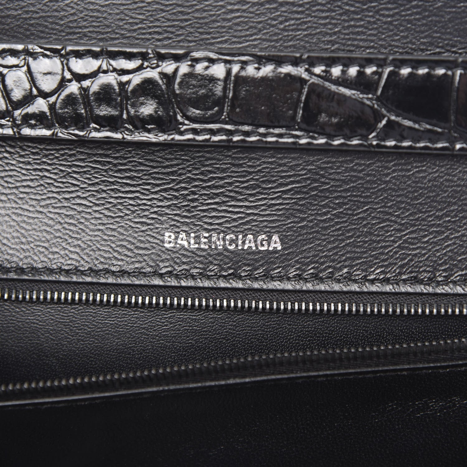 Balenciaga Shiny Calfskin Monochrome Crocodile Embossed Small Hourglass Sling Shoulder Bag Black 6 of 9
