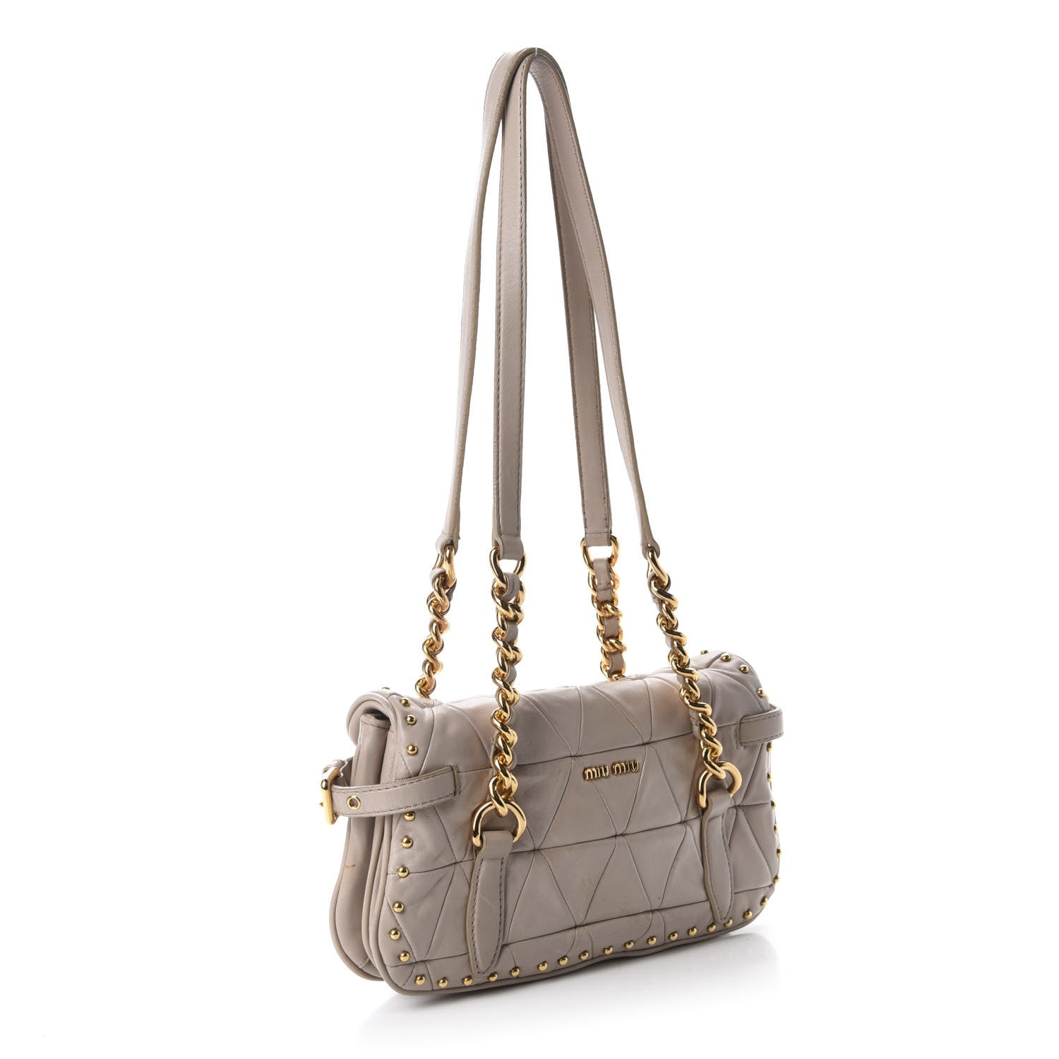 Miu Miu Nappa Quilted Studded Shoulder Bag Calce 3 of 18