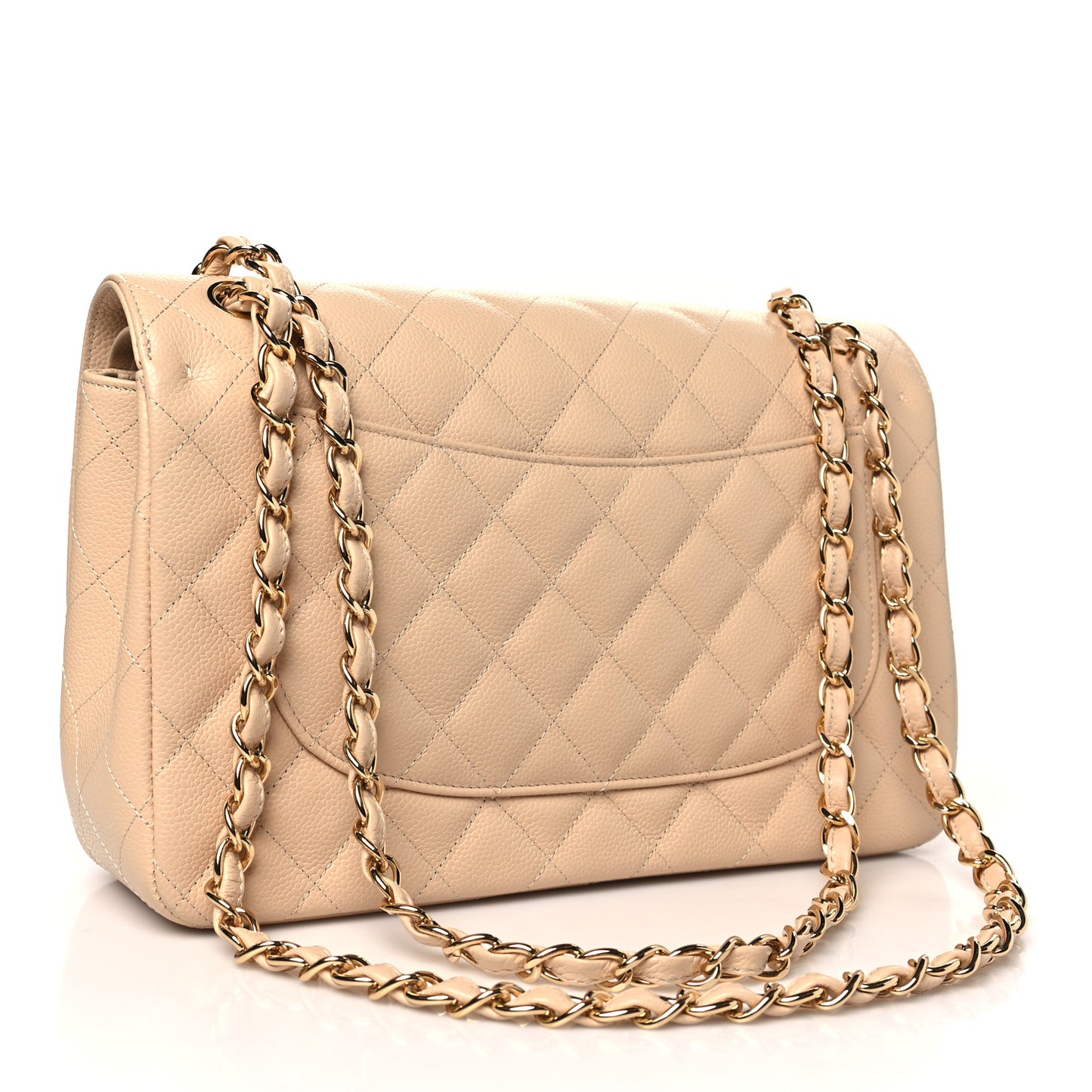 Caviar Quilted Jumbo Double Flap Beige