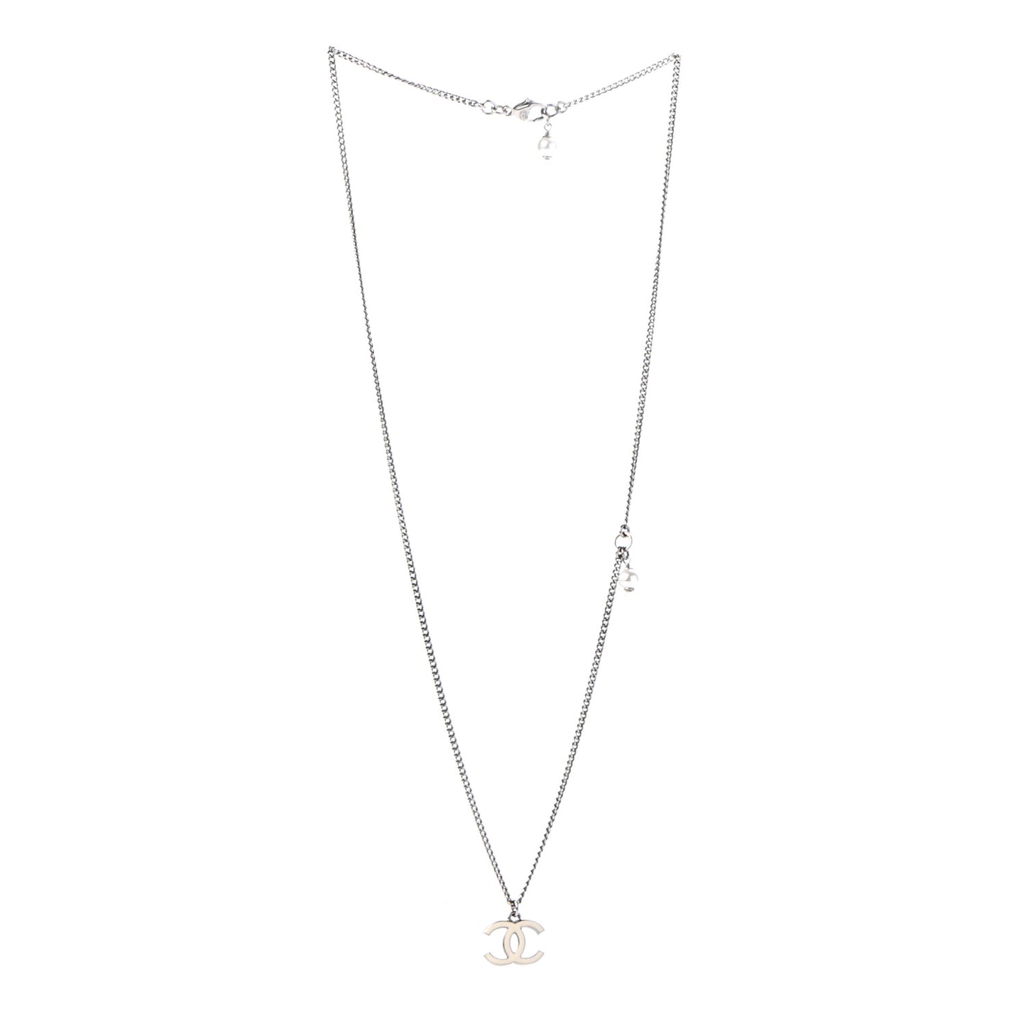 Enamel CC Necklace Silver White