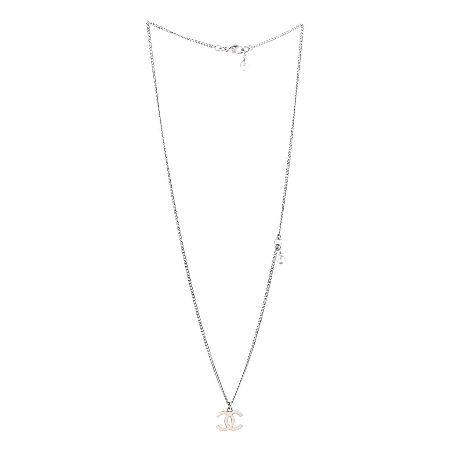 Chanel Enamel CC Necklace Silver White 3 of 5