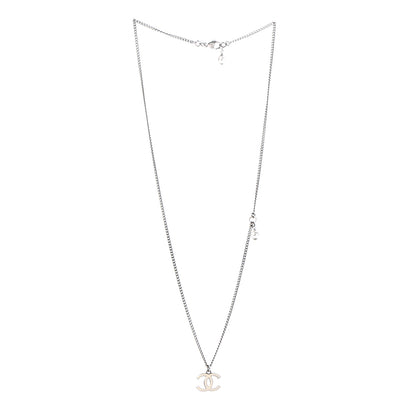 Chanel Enamel CC Necklace Silver White 3 of 5