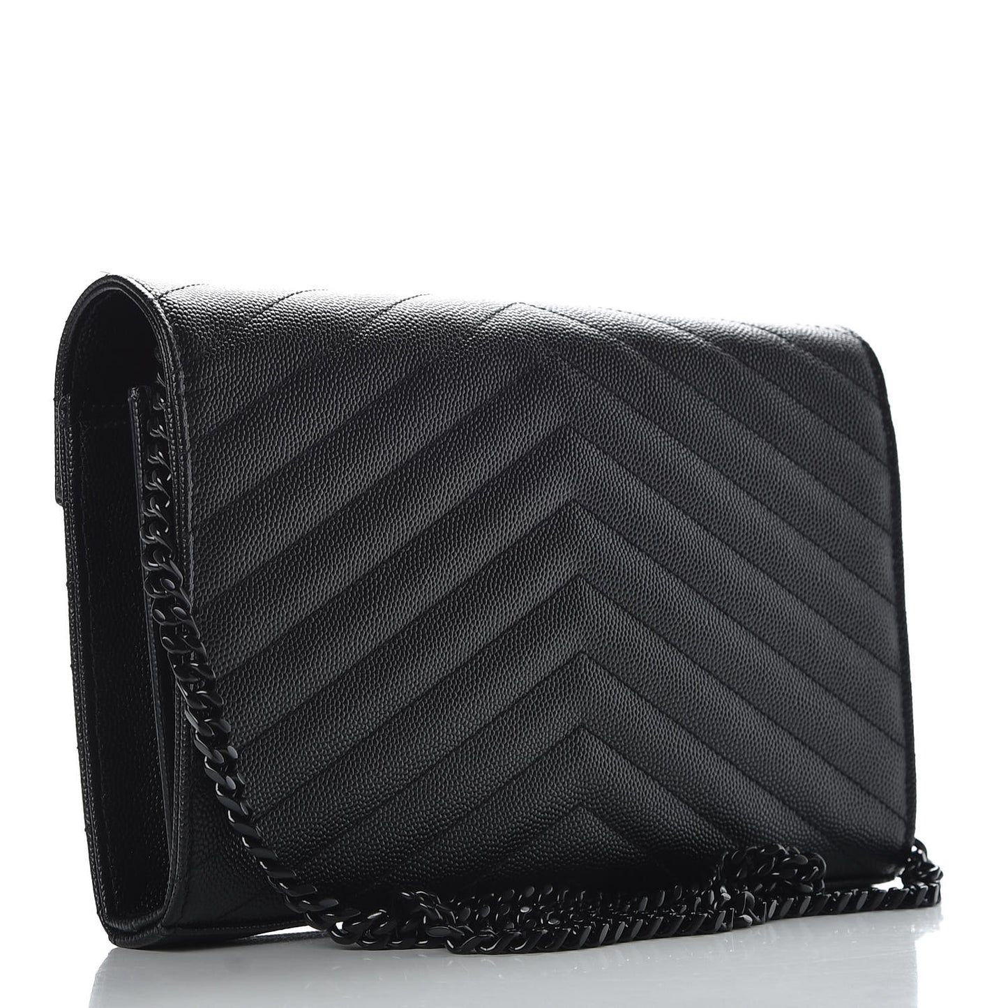 Grain De Poudre Matelasse Chevron Monogram Chain Wallet Black