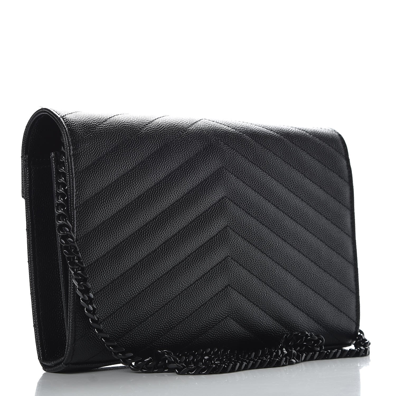 Saint Laurent Grain De Poudre Matelasse Chevron Monogram Chain Wallet Black 3 of 8