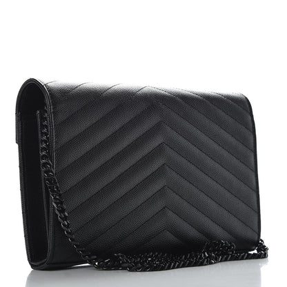 Saint Laurent Grain De Poudre Matelasse Chevron Monogram Chain Wallet Black 3 of 8