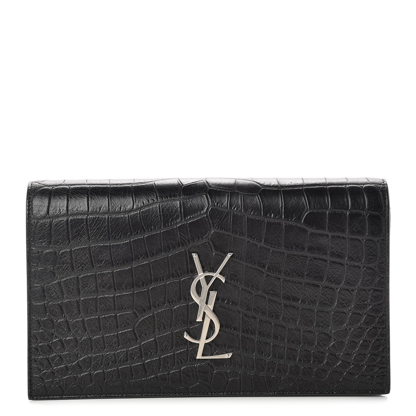 Calfskin Crocodile Embossed Classic Kate Monogram Clutch Black