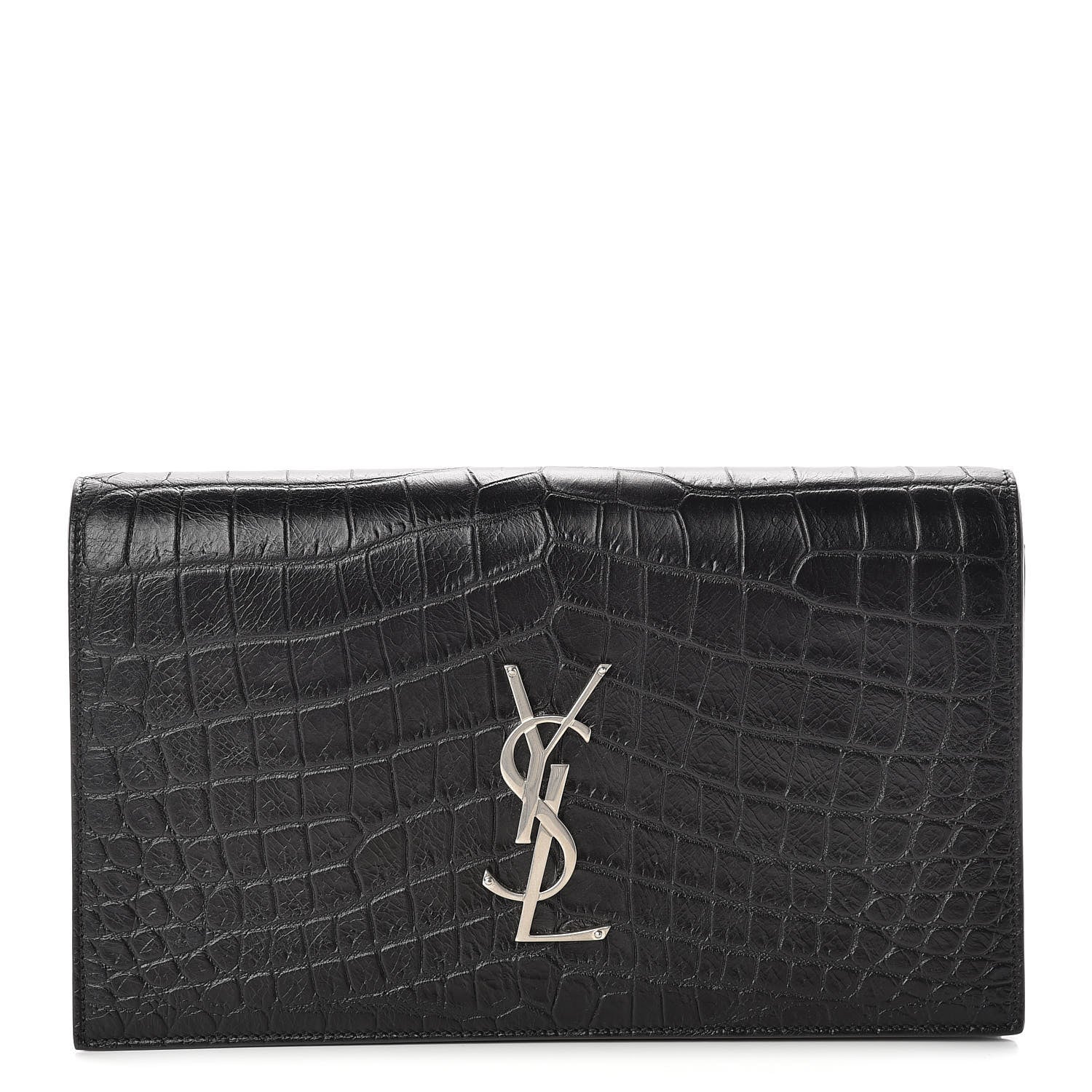 Saint Laurent Calfskin Crocodile Embossed Classic Kate Monogram Clutch Black 1 of 8