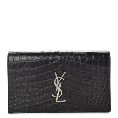 Saint Laurent Calfskin Crocodile Embossed Classic Kate Monogram Clutch Black 1 of 8