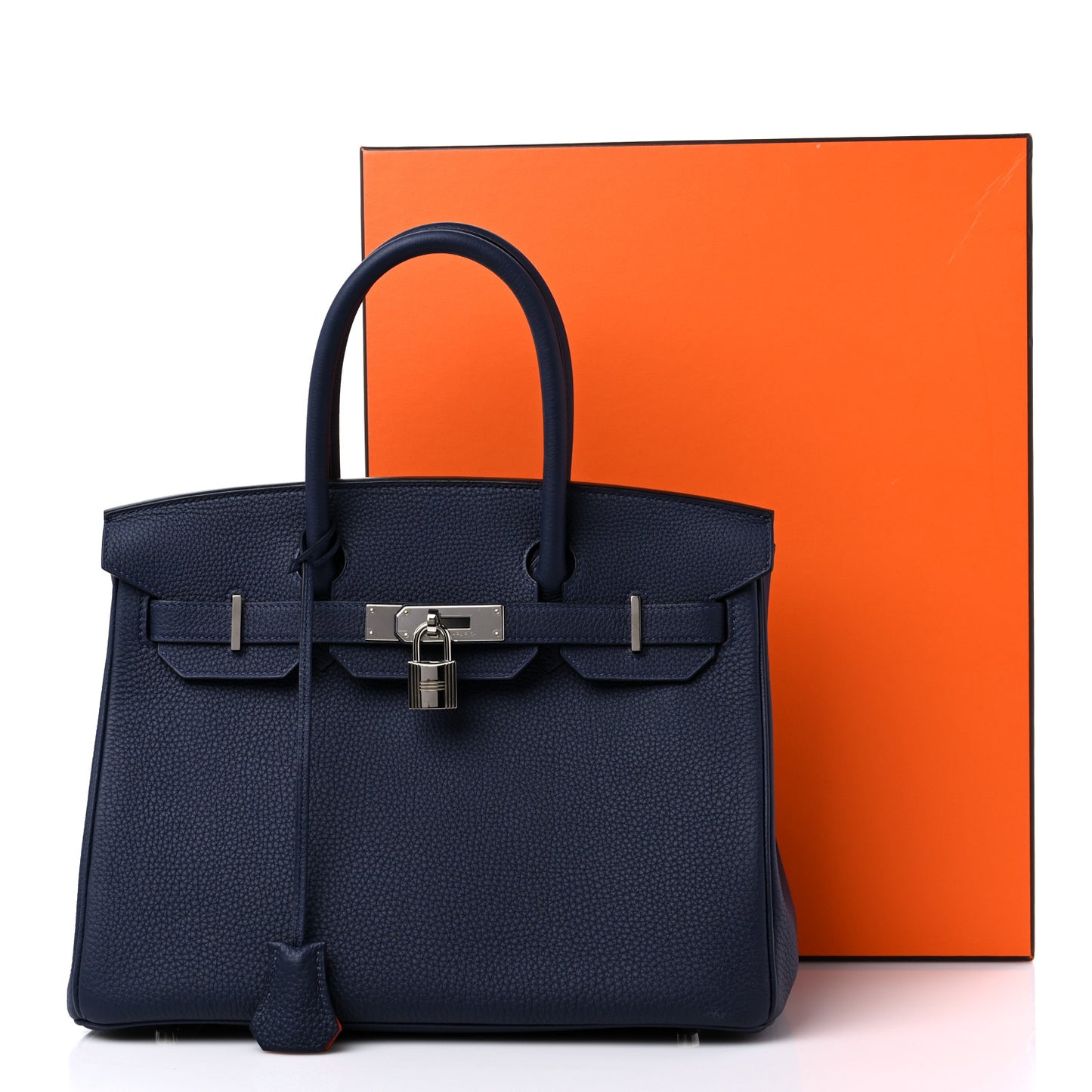 Togo Birkin Verso 30 Bleu Nuit Orange Poppy