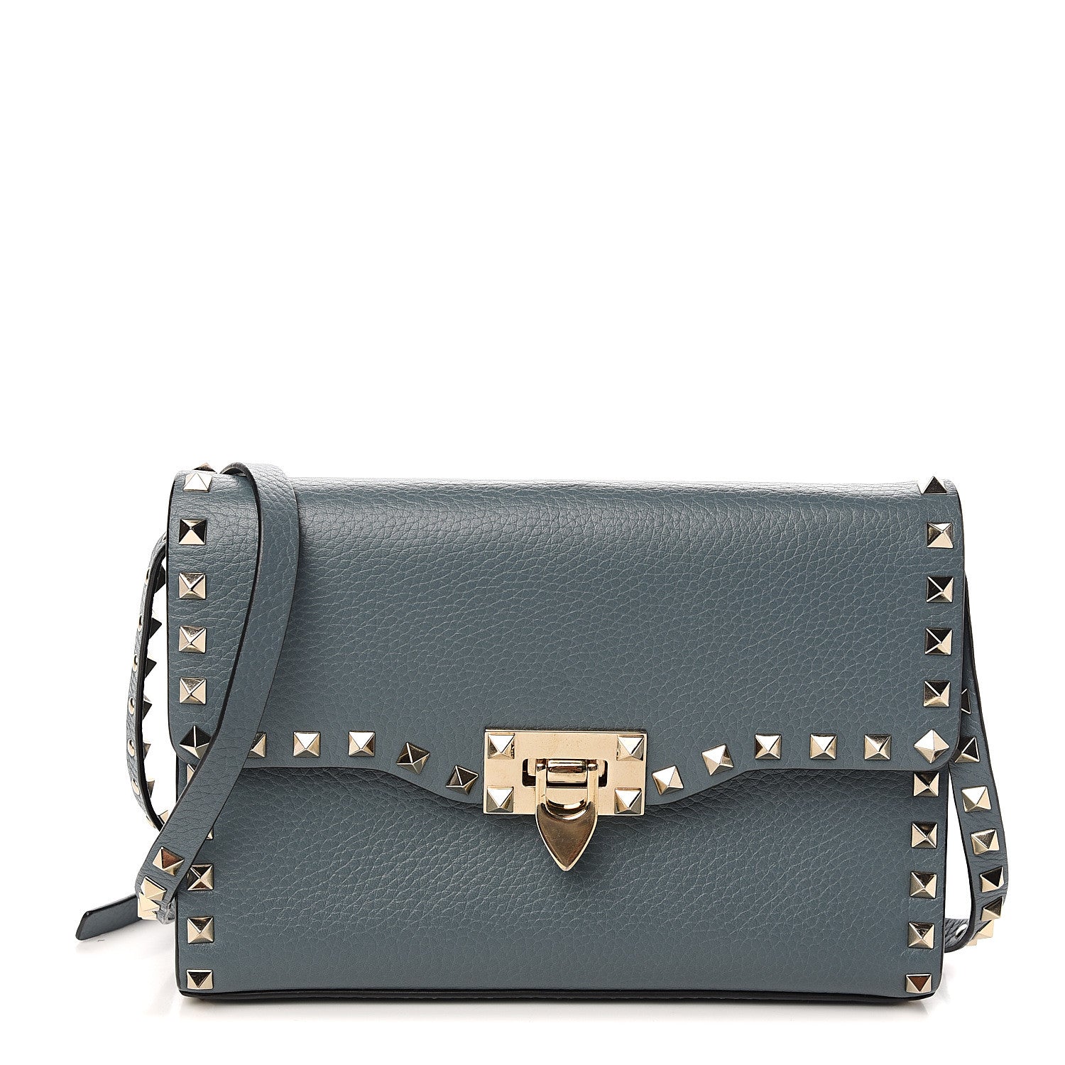 Valentino Garavani Pebbled Calfskin Medium Rockstud Flip Lock Crossbody Bag Sarcelle 1 of 9