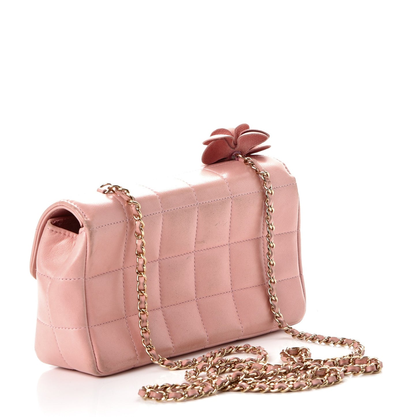Lambskin Quilted Mini Chocolate Bar Camellia Flap Pink