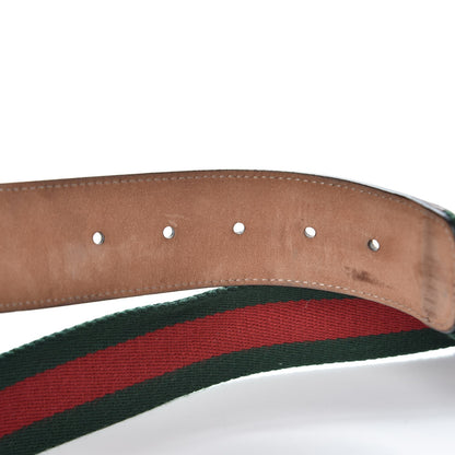 Gucci Nylon Calfskin Double G Web 40mm Belt 85 34 Green Red Cuir 5 of 7