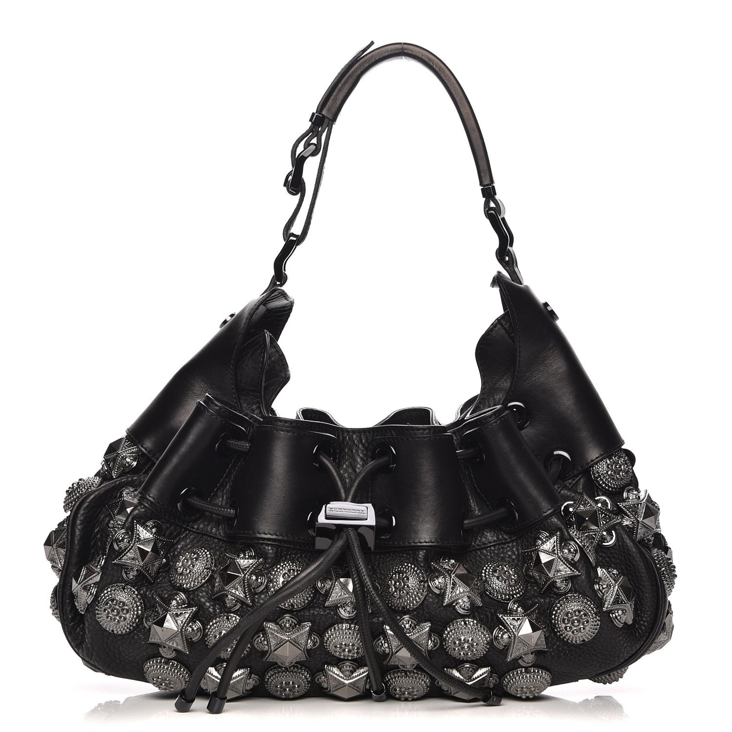 Calfskin Mason Warrior Studded Hobo Black