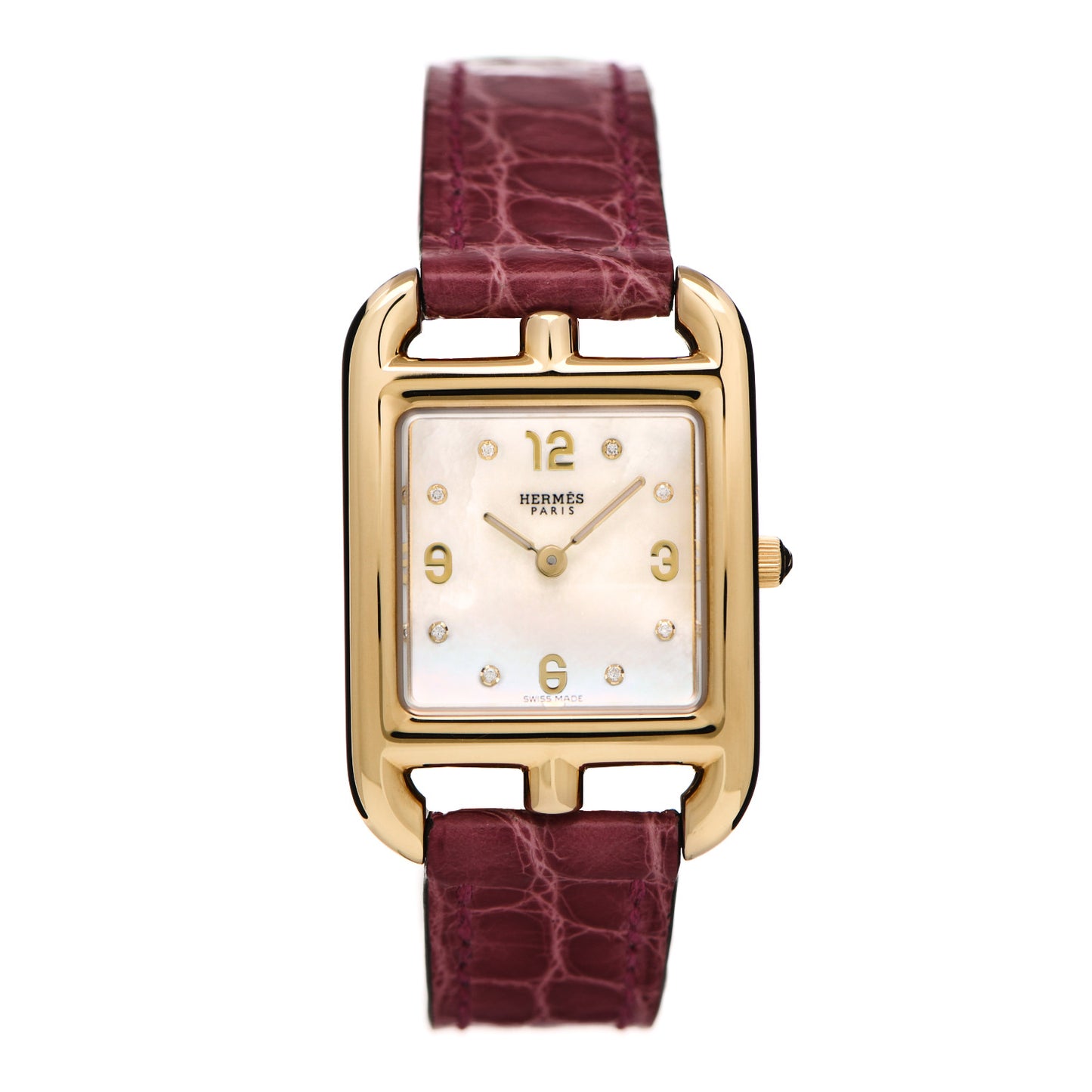 18K Yellow Gold Alligator Diamond Mother of Pearl 23mm Cape Cod Quartz Watch Braise