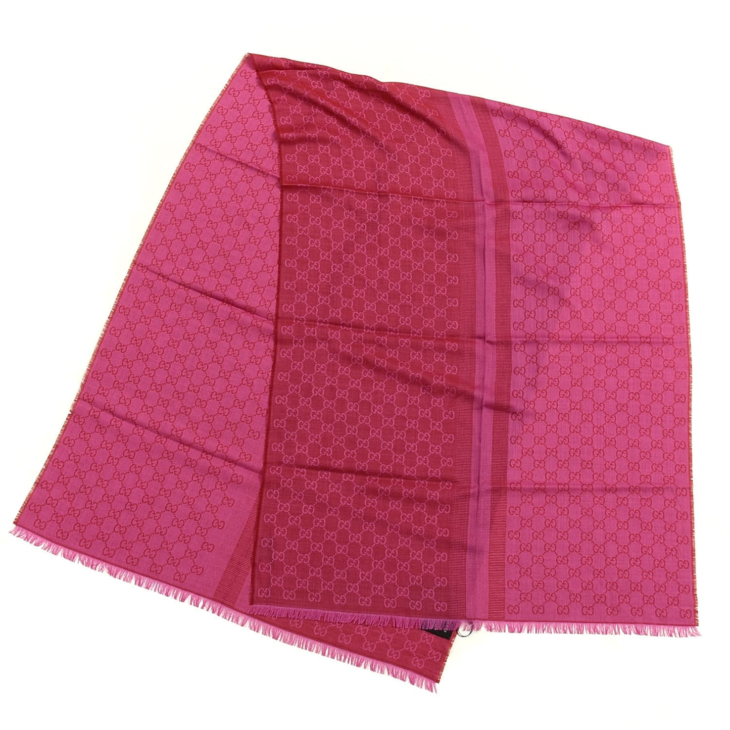 Wool Silk GG Monogram GGWeblong Fringe Scarf Shawl Red Pink