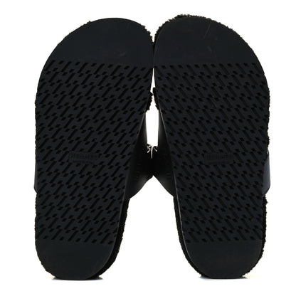 Hermes Calfskin Woolskin Womens Chypre Sandals 37 Black 7 of 12
