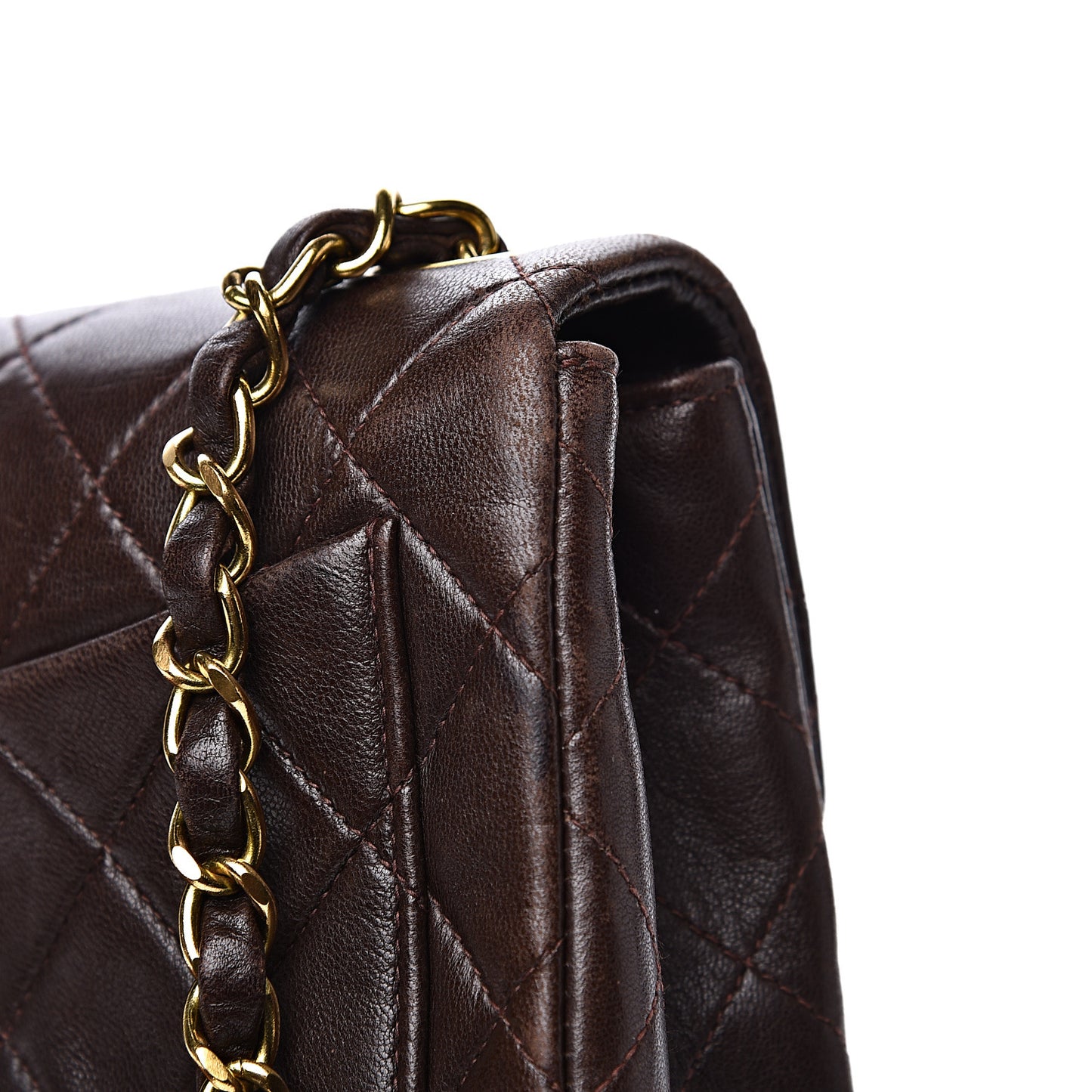 Lambskin Quilted Mini Square Flap Brown