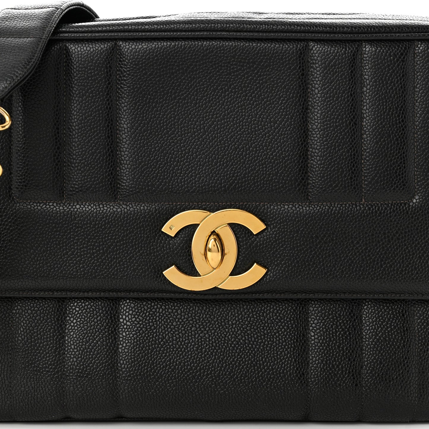 Caviar Vertical Quilted Flap Camera Bag Black